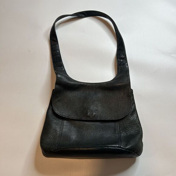 Tiganello Purse Black Leather Shoulder Bag Flap Snap Button Closure - Picture 1 of 9